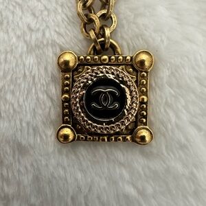 Gold and Black Square Chanel Pendant Necklace 18"